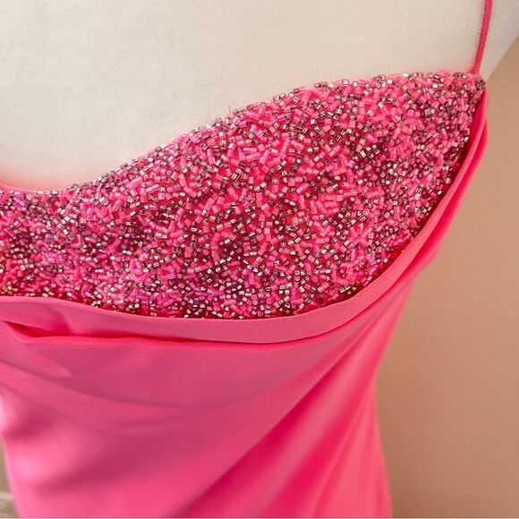 Cache bustier long prom homecoming dress gown bubblegum pink beaded sz. 6 - Picture 8 of 12